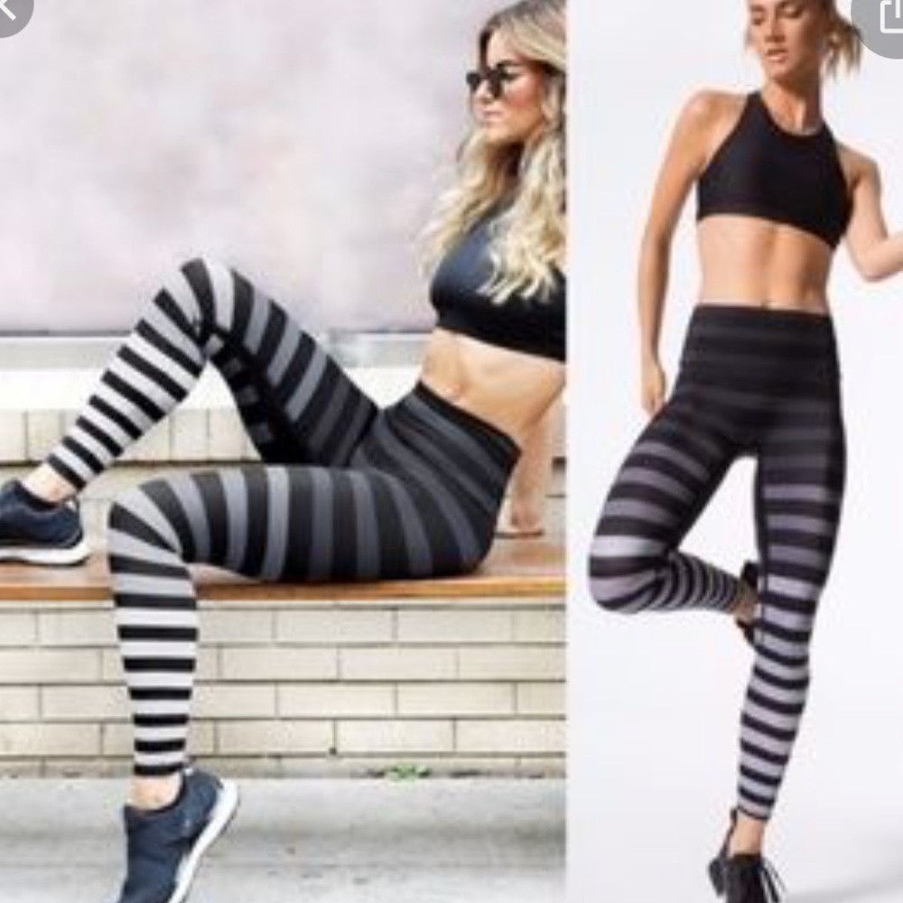 Athleta Black and Gray Striped Leggings